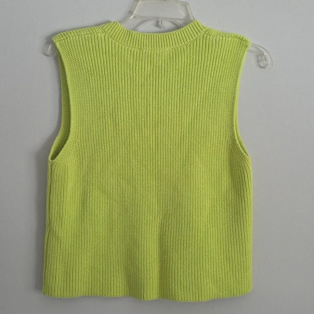 ZARA | V-neck Sweater Vest Ribbed Lime Green Cotton Sz S - Picture 5 of 6